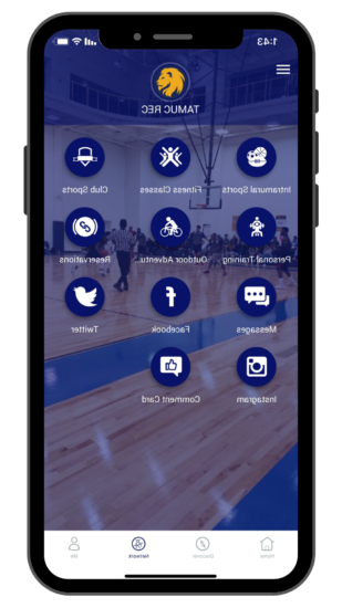 TAMUC Rec app on a mobile screen.