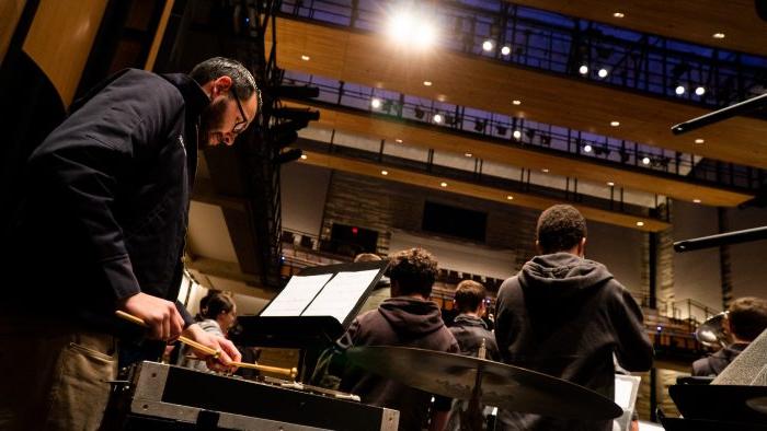 Percussion students at TAMUC